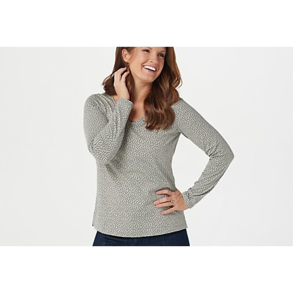 The Muses Closet Women's Top Sz XS Polka-Dot Long-Sleeve Knit Taupe A389663